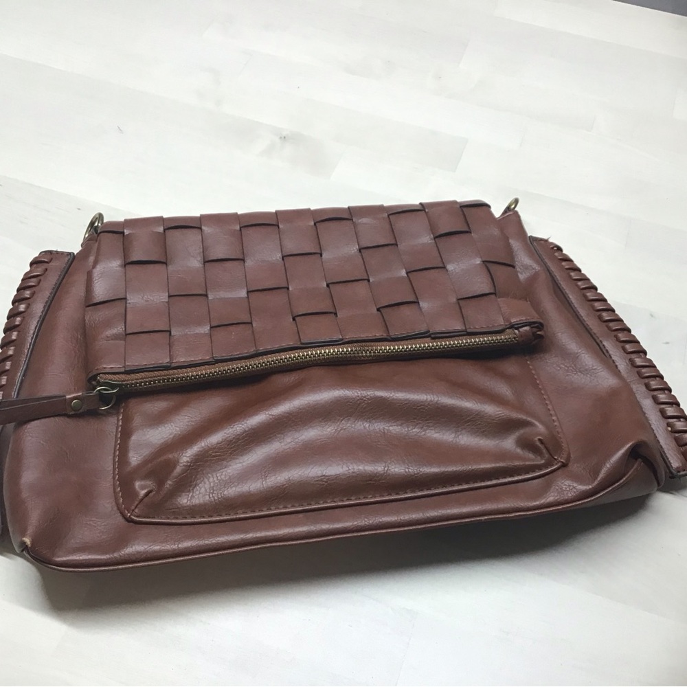 Brown Woven Vegan Leather Bag Medium Size